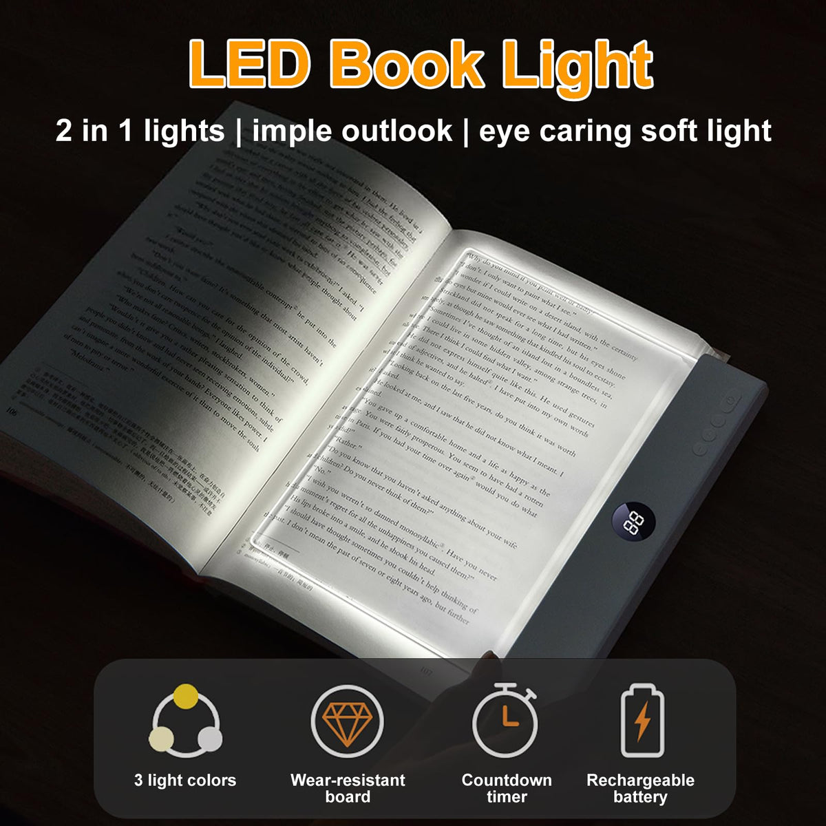 Generic Book Light side view showing slim, portable profile