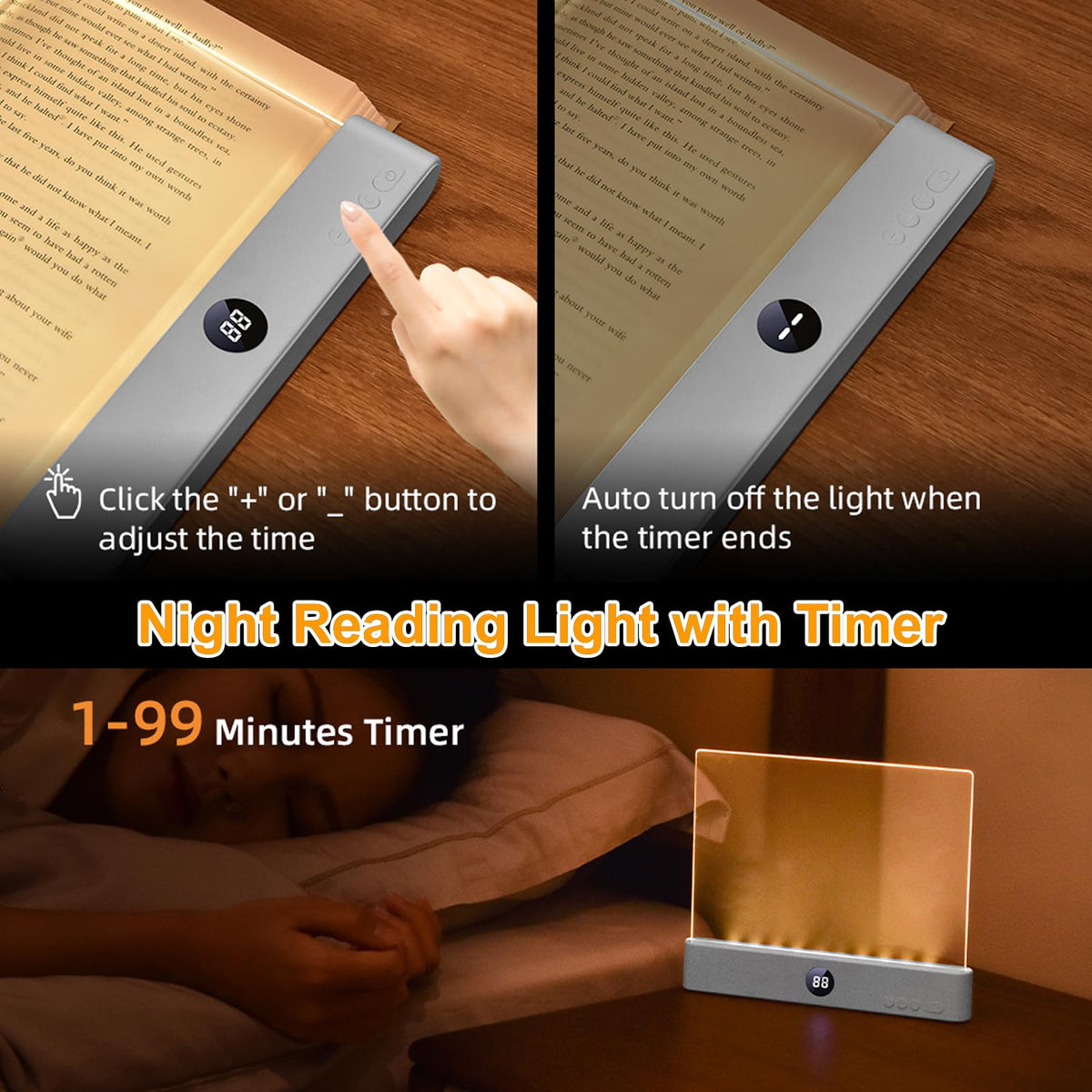 Generic Book Light timer function enabling auto-off after reading