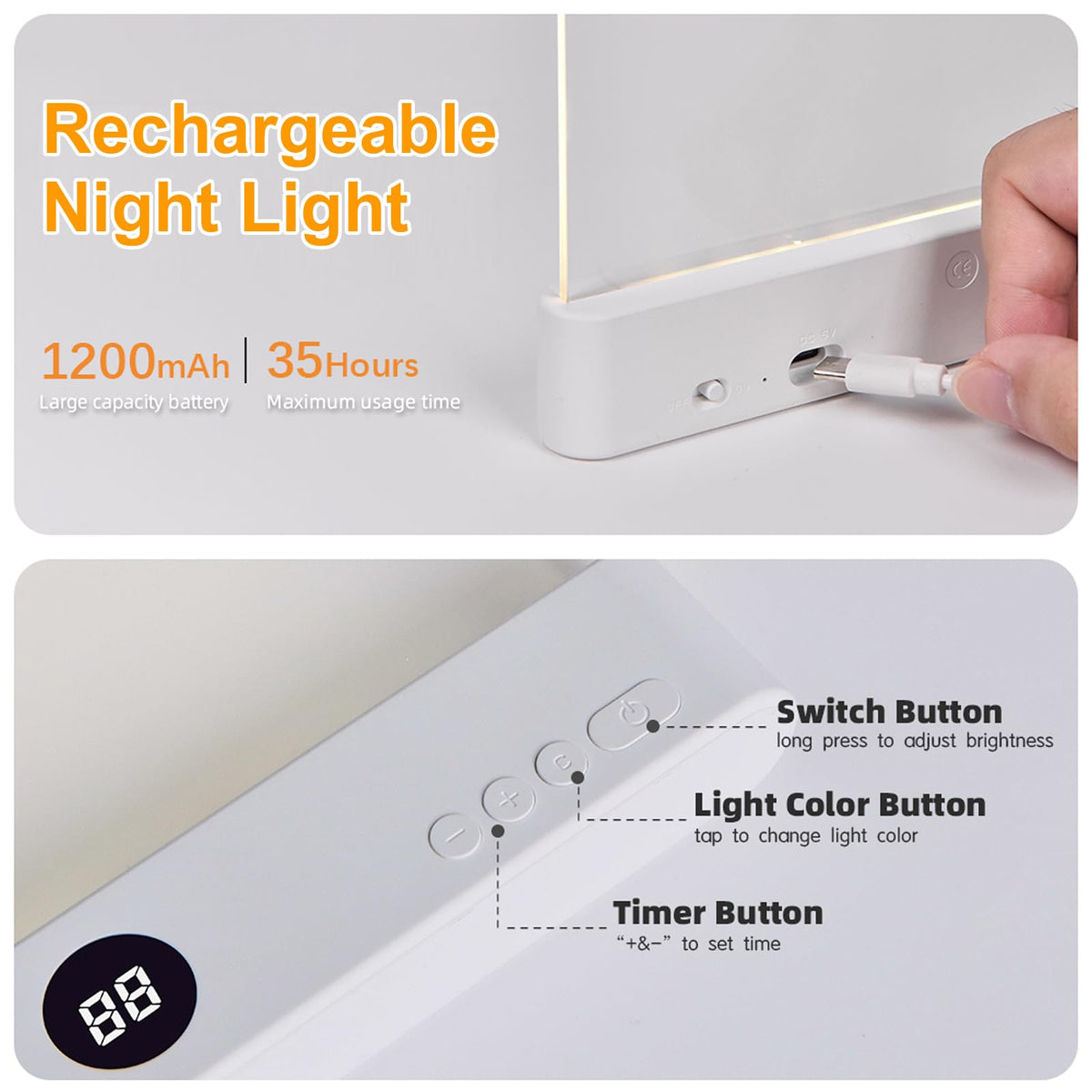Generic Book Light USB-C charging for quick top-ups.