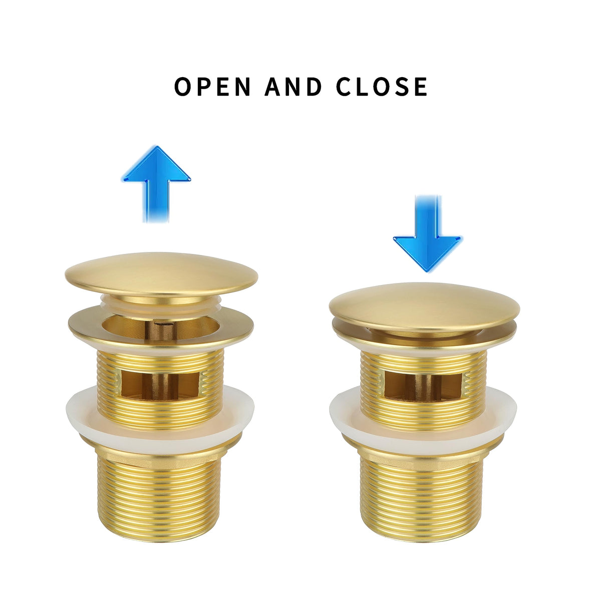 Generic freestanding tub drain with brushed gold finish highlighting durability and bathroom styling.