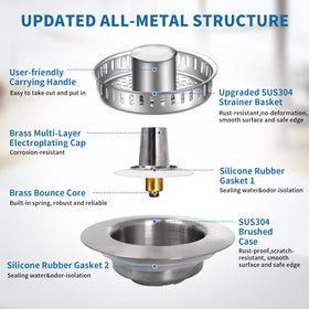Generic-brushed stainless steel design blends with modern kitchens while catching scraps and odors.