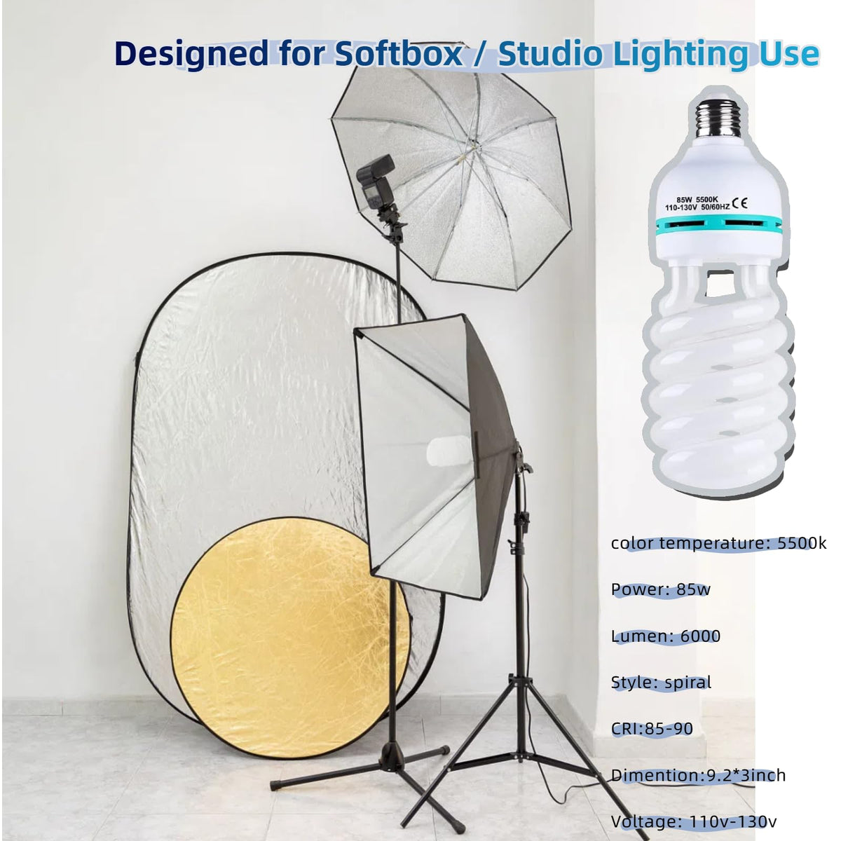 Generic daylight studio illumination for clear product shots and color accuracy.