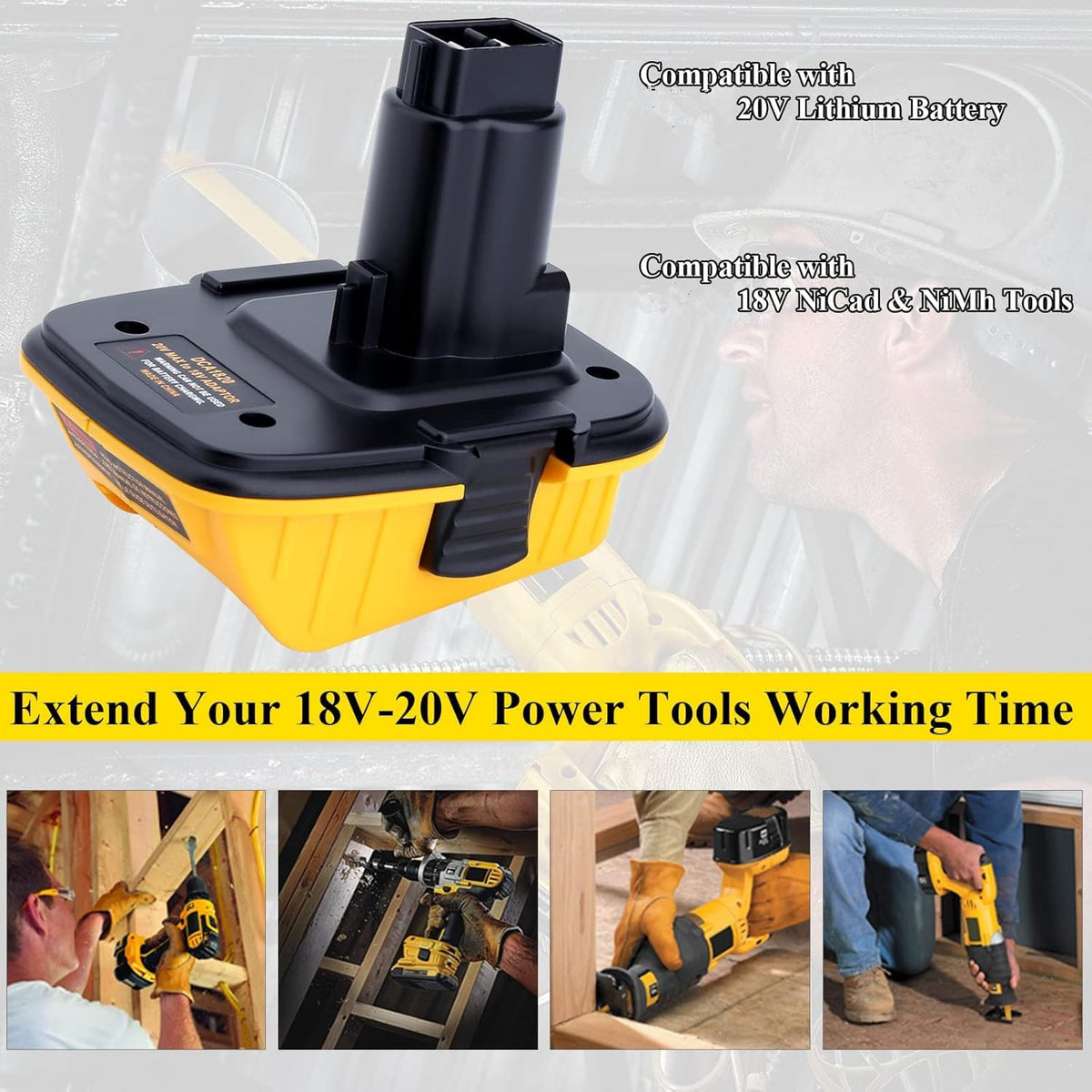 Generic DCA1820 adapter expands tool compatibility with newer batteries across setups.
