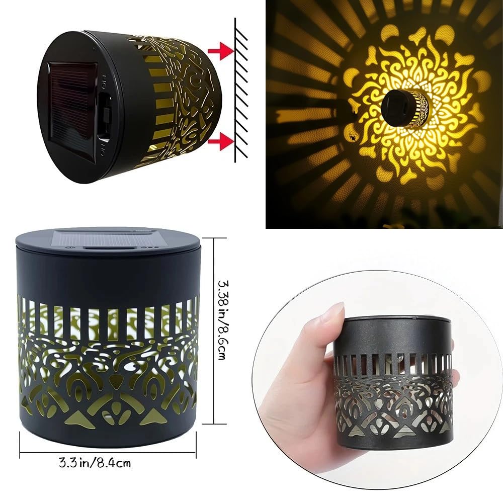 Generic decorative solar mandala light evening-ambience creates cozy outdoor atmosphere.
