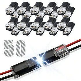 Generic double-wire connector with locking buckle for secure, reusable connections.
