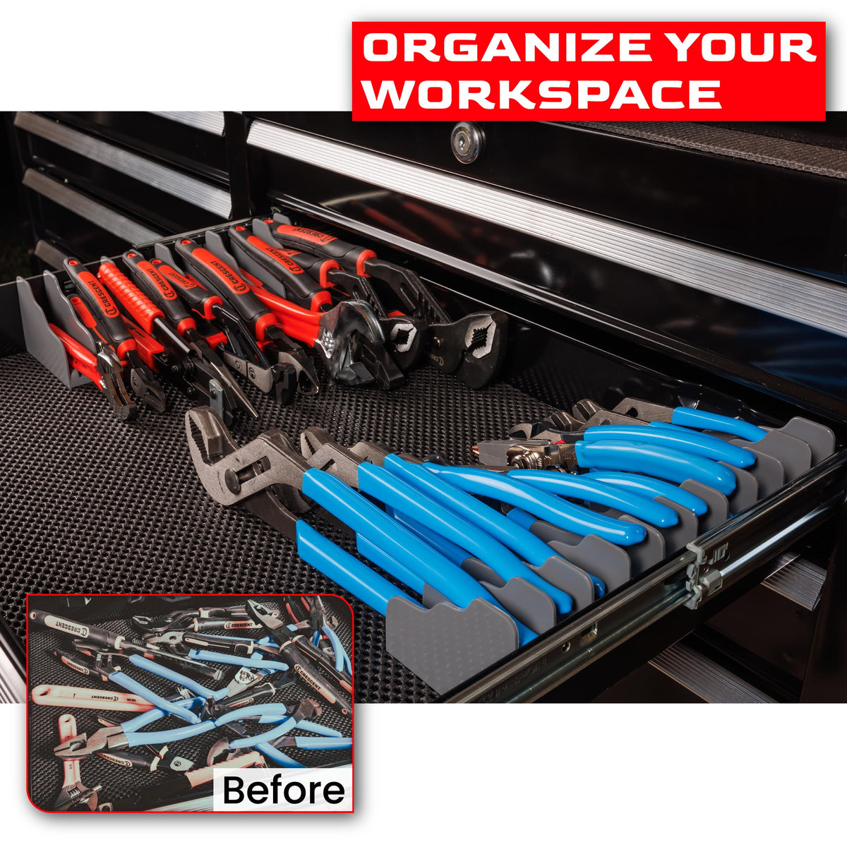 Generic drawer tool rack 20-slot layout keeps essentials neatly stored and accessible