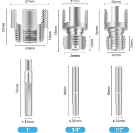 Generic drill compatible hex shank allows use with most drills for easier threading.