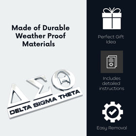 Generic DST 3D silver decal on laptops or cars; weatherproof design.