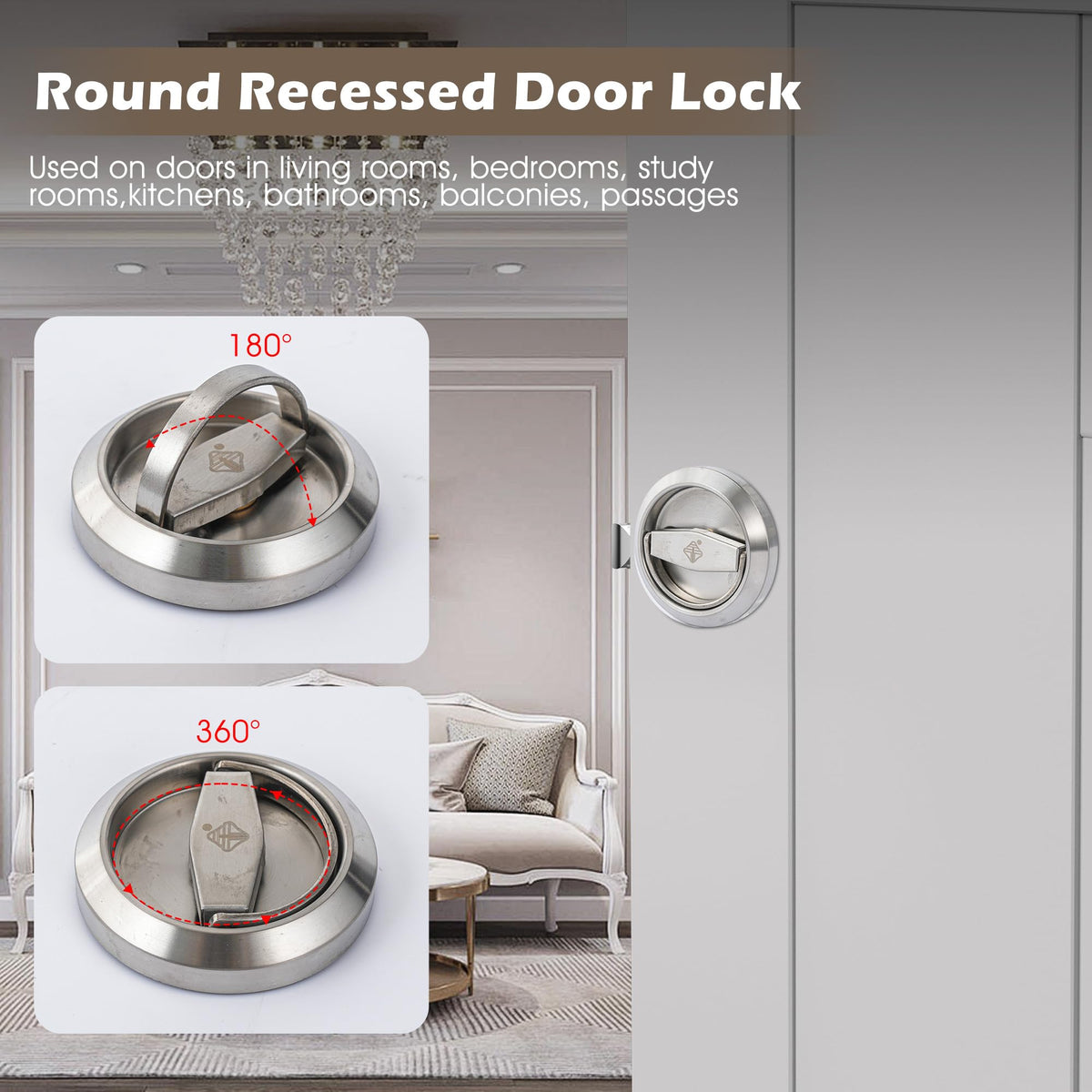 Generic durable steel door hardware suitable for living room and kitchen use.