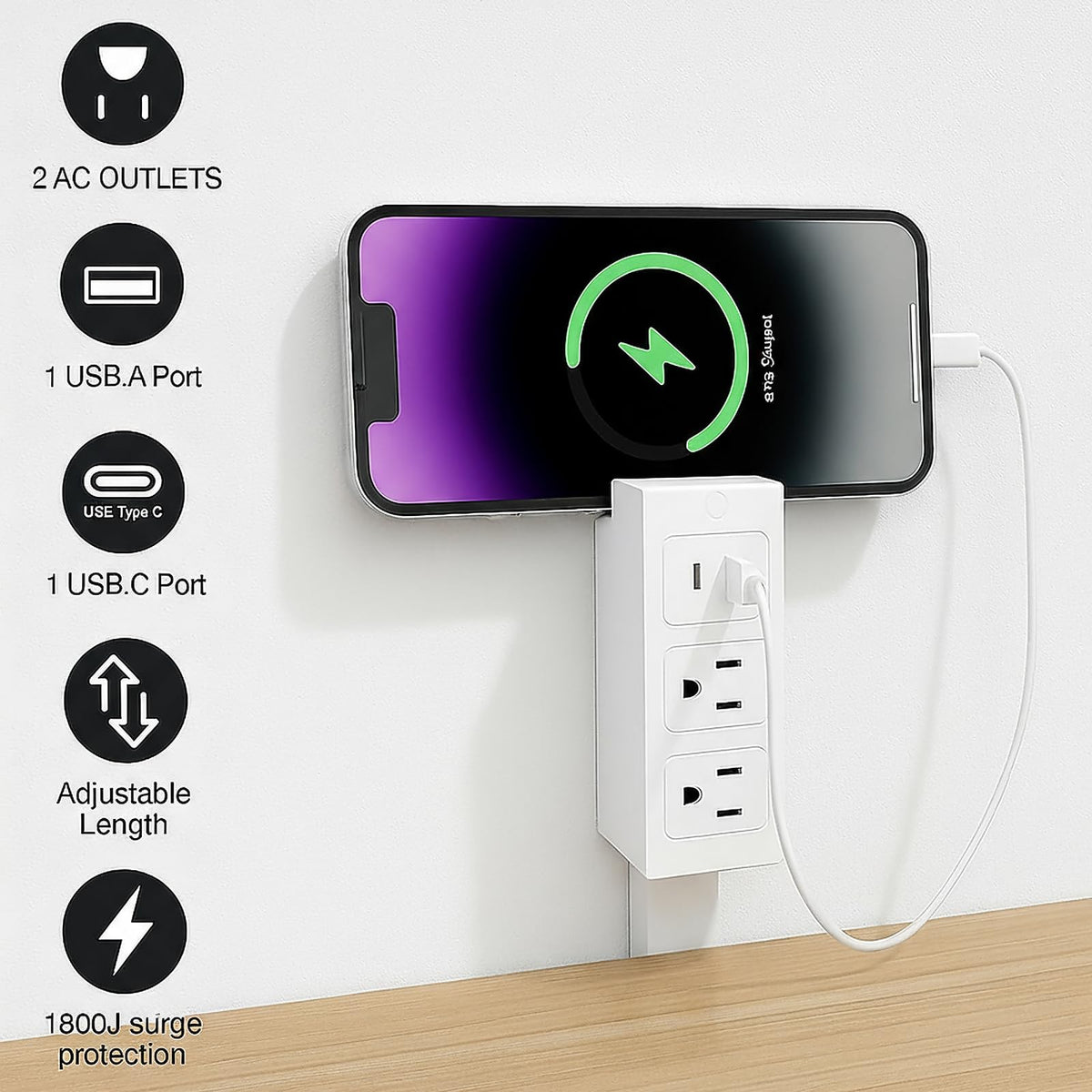 Generic electrical extender features USB-A and USB-C, ideal for charging phones and tablets