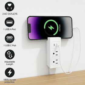 Generic electrical extender features USB-A and USB-C, ideal for charging phones and tablets
