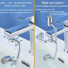 Generic faucet extender with 360° aerator demonstrates universal compatibility and tool-free installation.