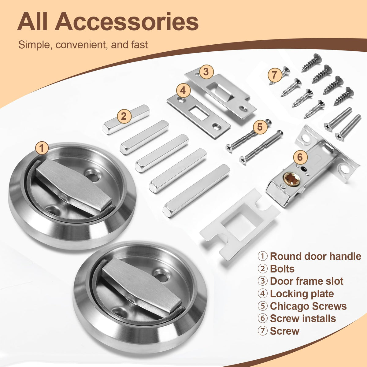 Generic flush door knob hidden center entry for seamless interior doors.