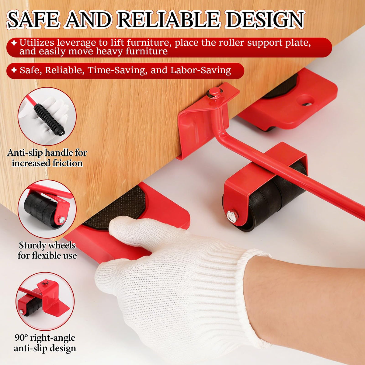 Ergonomic handle on Generic Lift Mover improves grip during a move