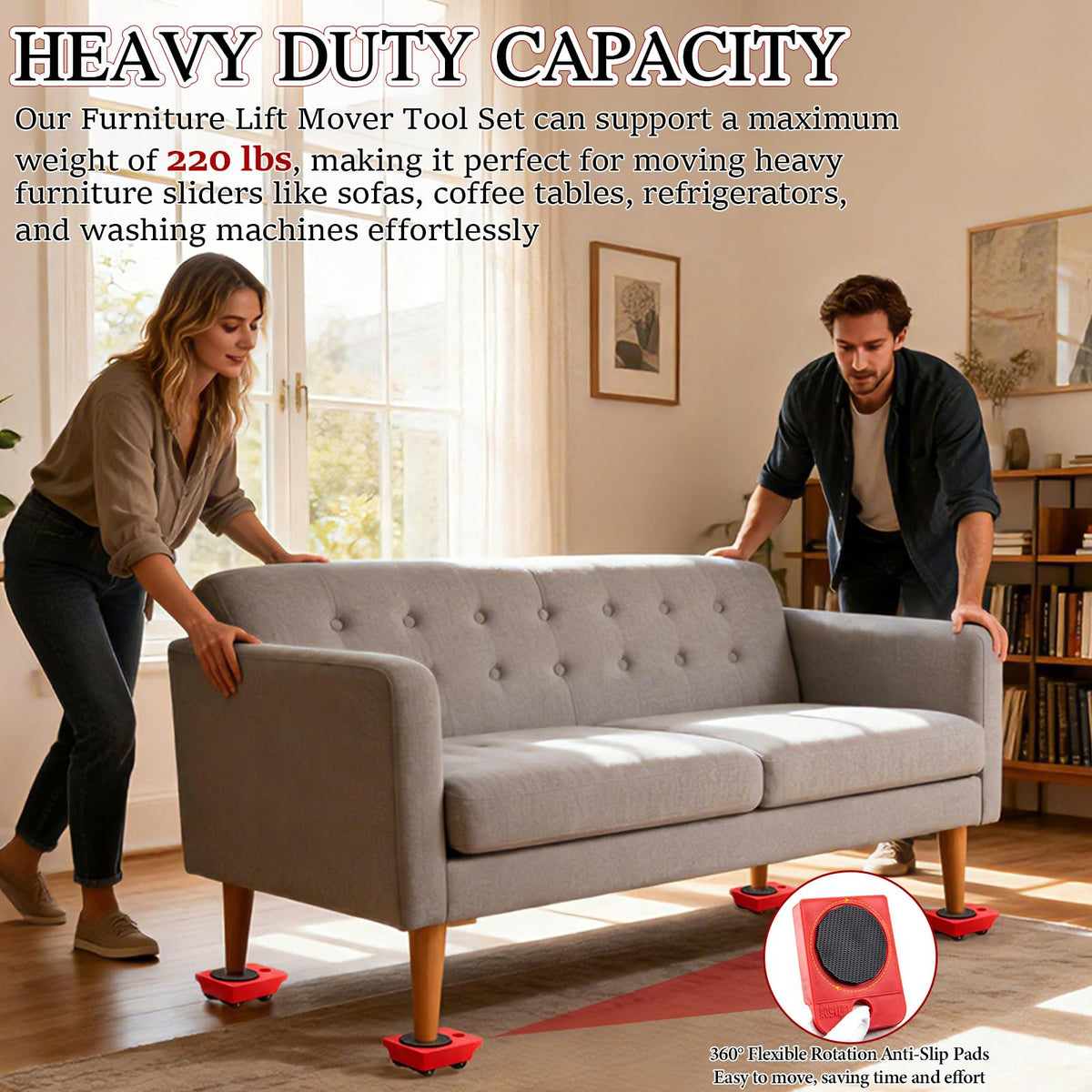 90-degree anti-slip pad design prevents slips during heavy furniture moves