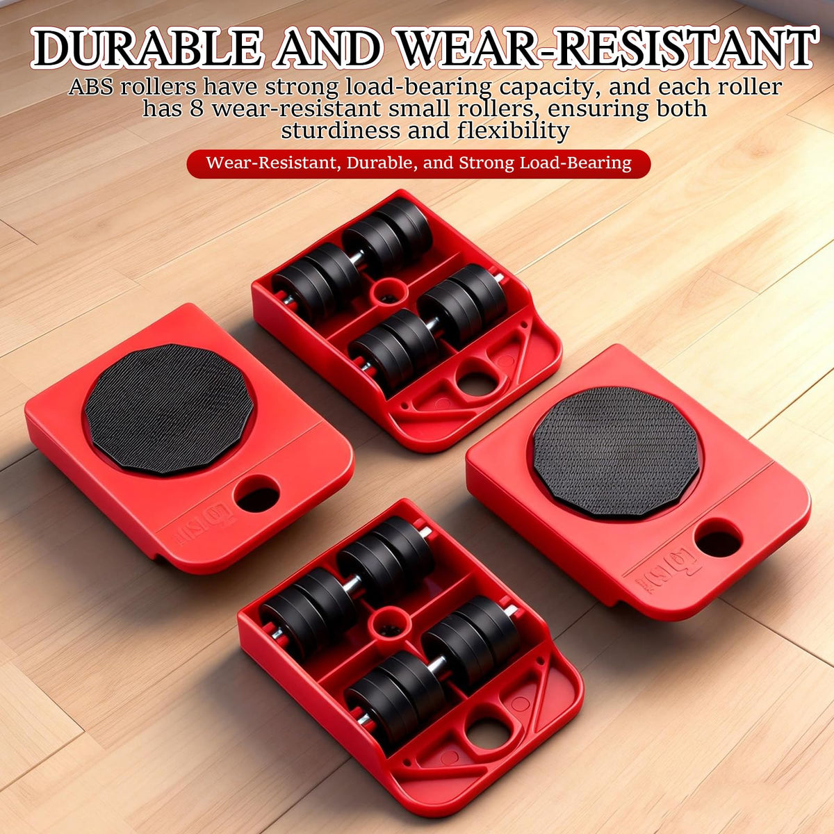 ABS rollers with 360-degree rotation for versatile steering on flat floors