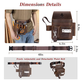 Generic Genuine Leather Electrician Tool Pouch back view emphasizes detachable strap for versatile use.