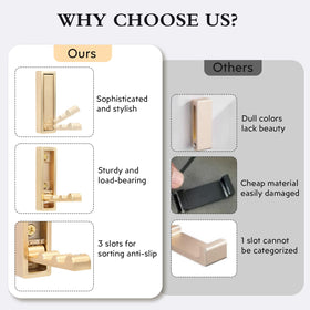 Generic gold wall hooks closet organization for clutter-free spaces.