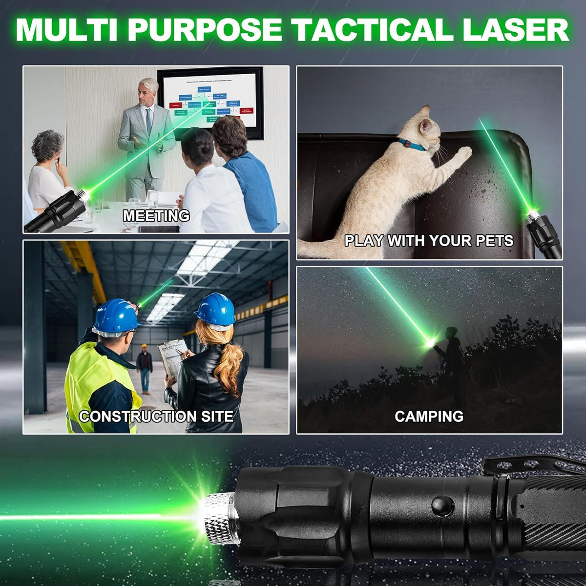 Generic Green Laser Pointer with non-slip grip for stable handling.
