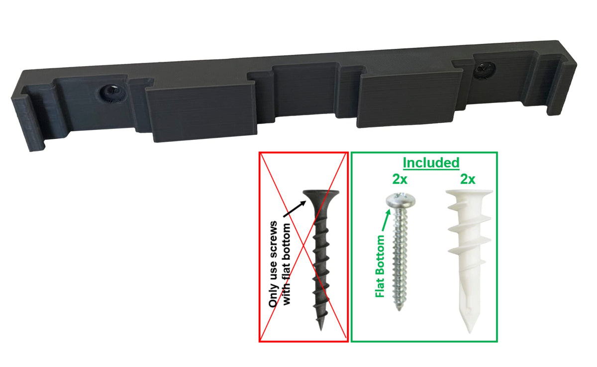 Grey wall mount holds three Ryobi 40V batteries within easy reach.