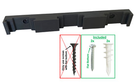 Grey wall mount holds three Ryobi 40V batteries within easy reach.