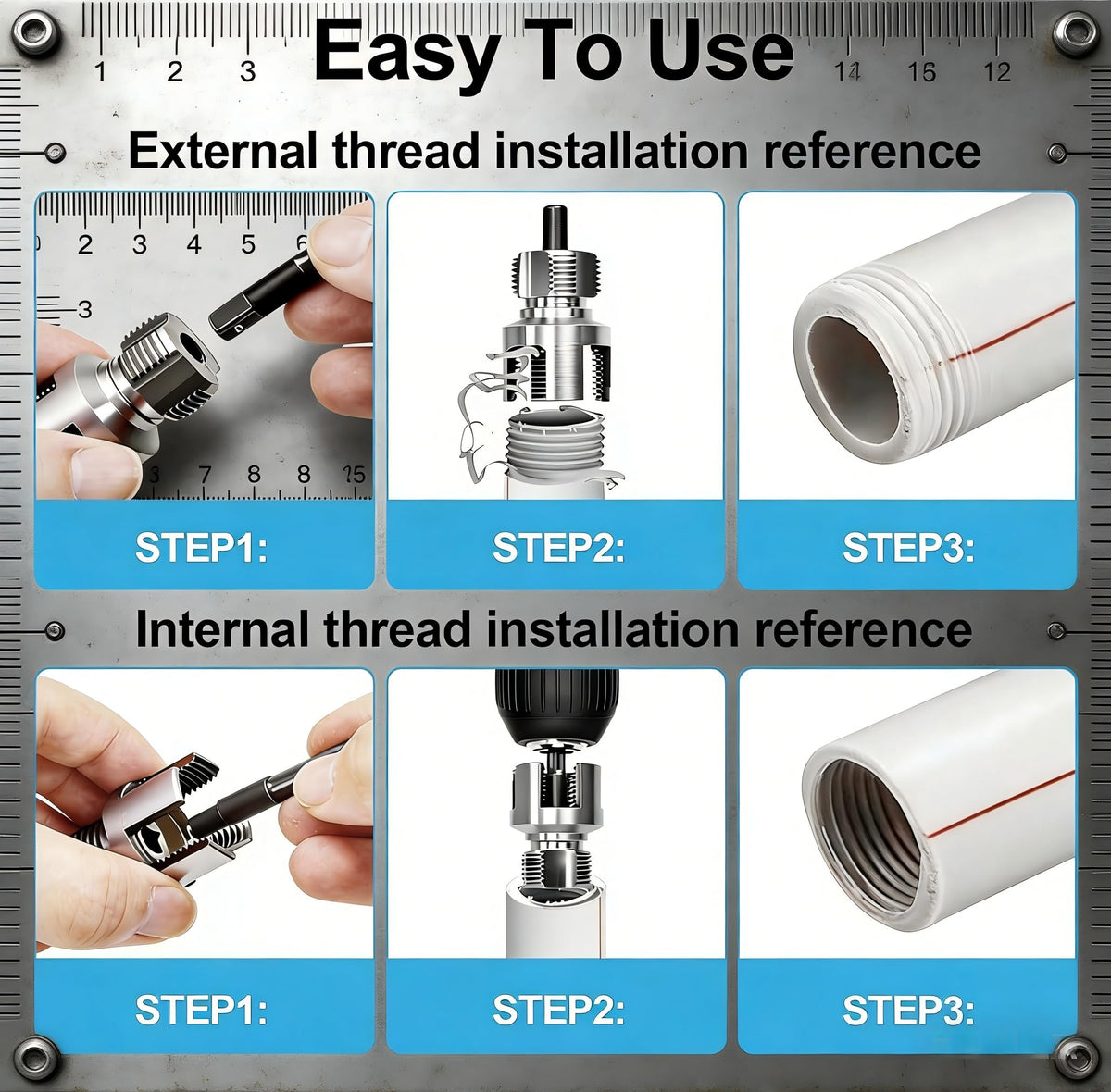 Generic hardened steel construction resists wear for long lasting PVC threading.