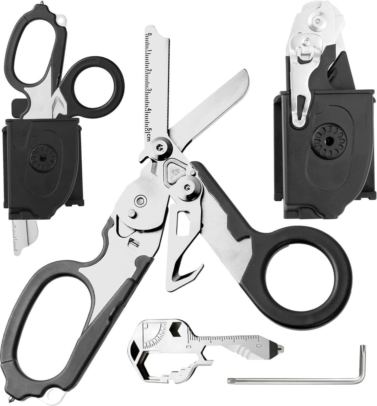 Generic heavy-duty 6-in-1 trauma shears folded compactly for pocket carry.
