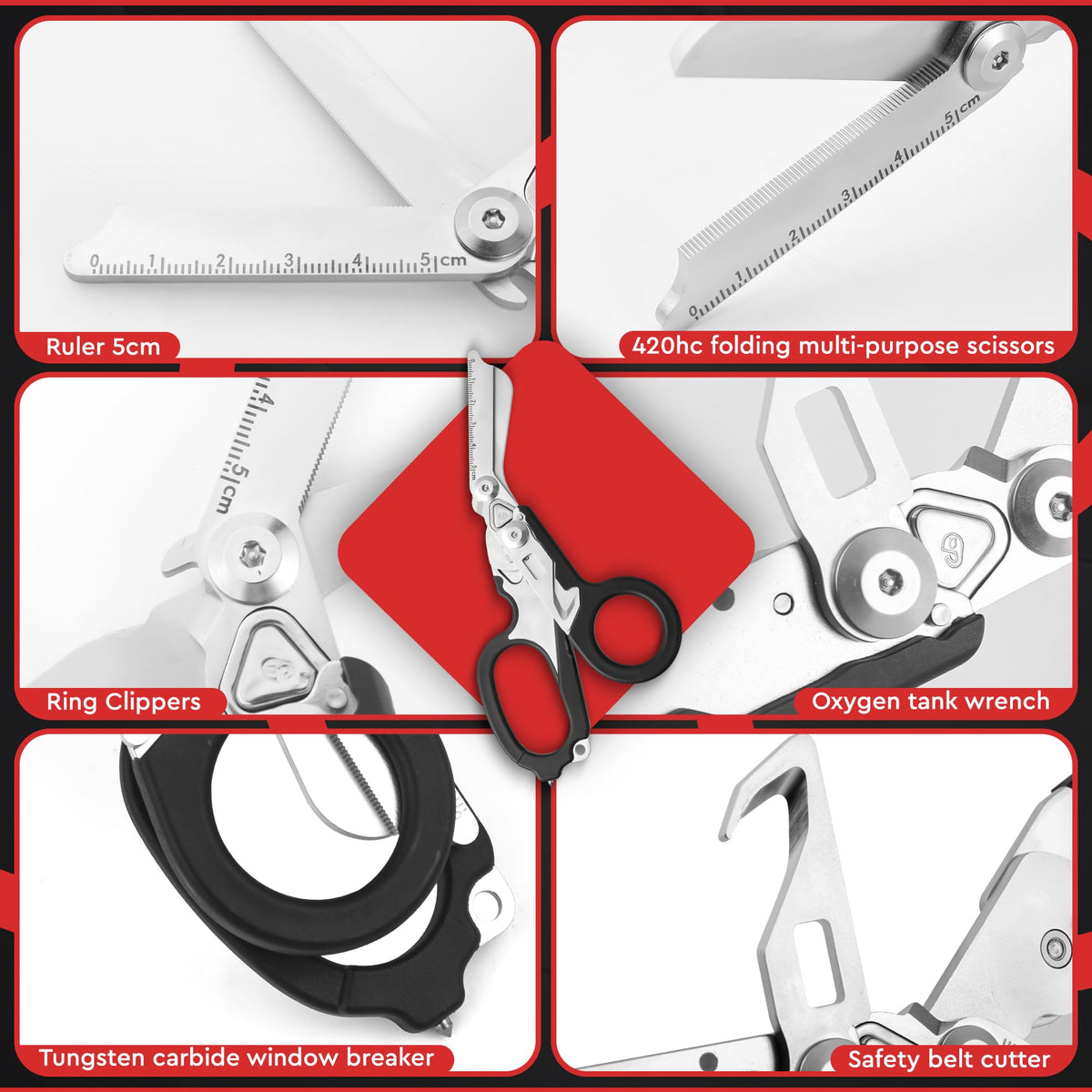 Generic trauma shears glass breaker tip for emergency window access.