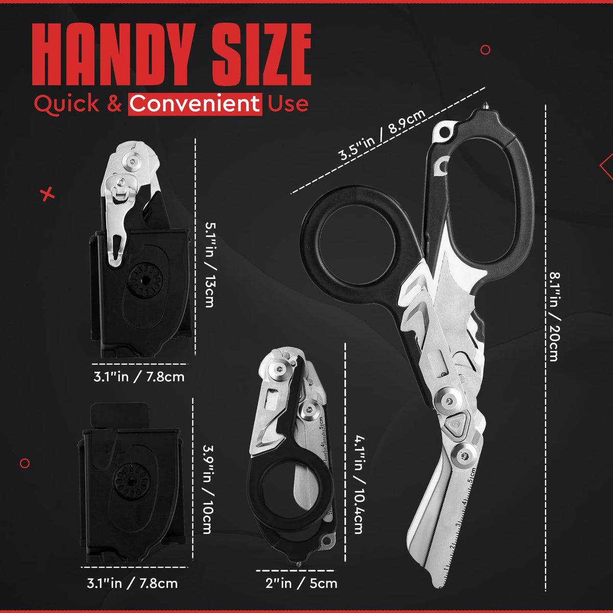 Generic trauma shears with holster ready for quick-access outdoor use.