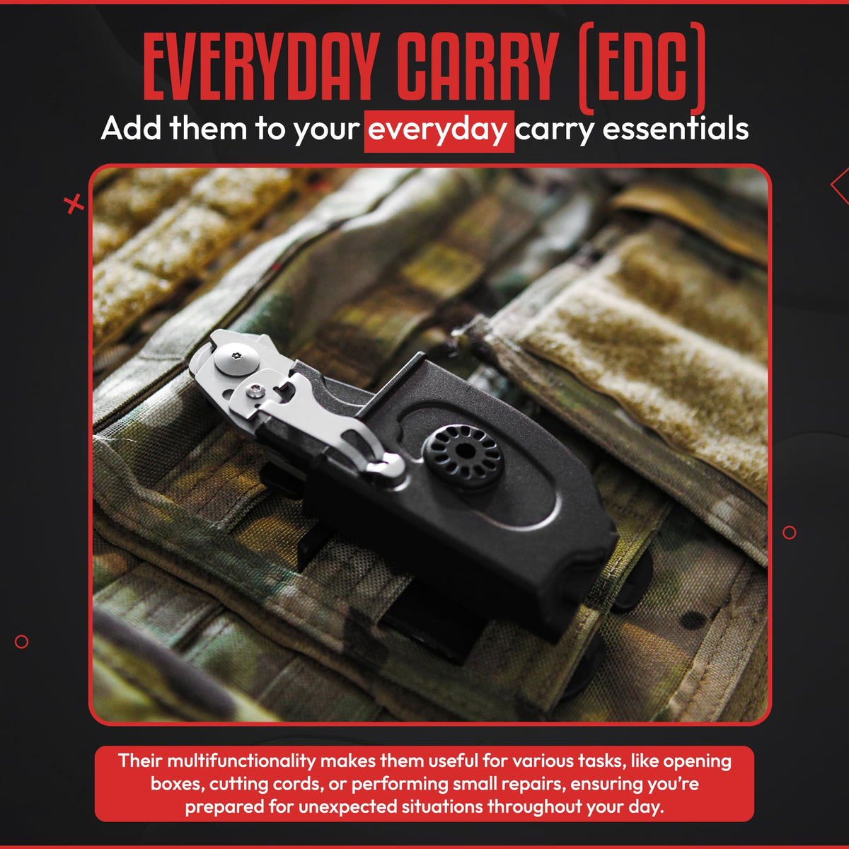 Generic heavy-duty stainless blades deliver durable cutting during outdoor activities.