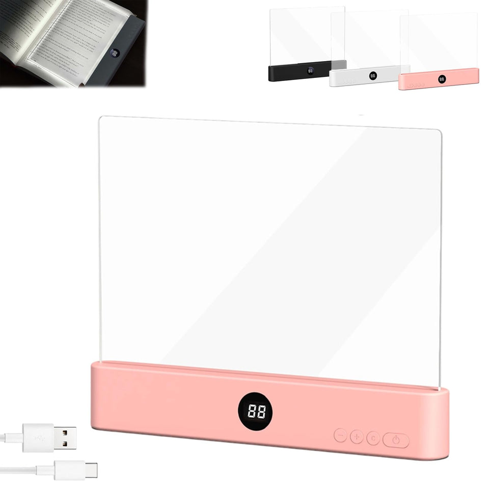 Generic LED Reading Light with pink panel for even page diffusion during reading.