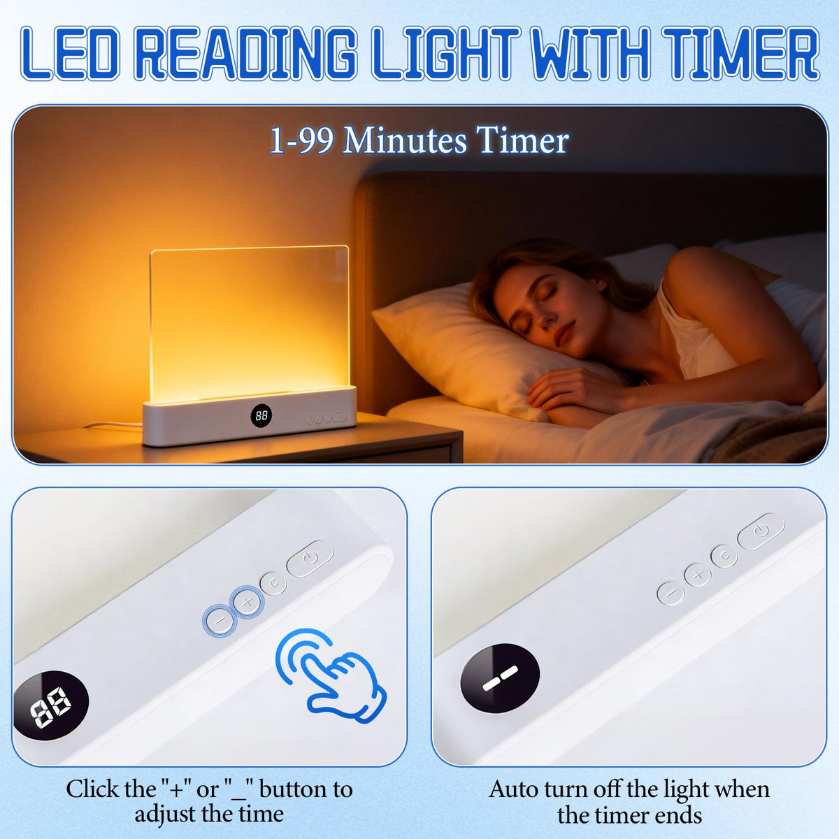 Generic LED Reading Light timer function enables automatic shutdown after your chosen duration.