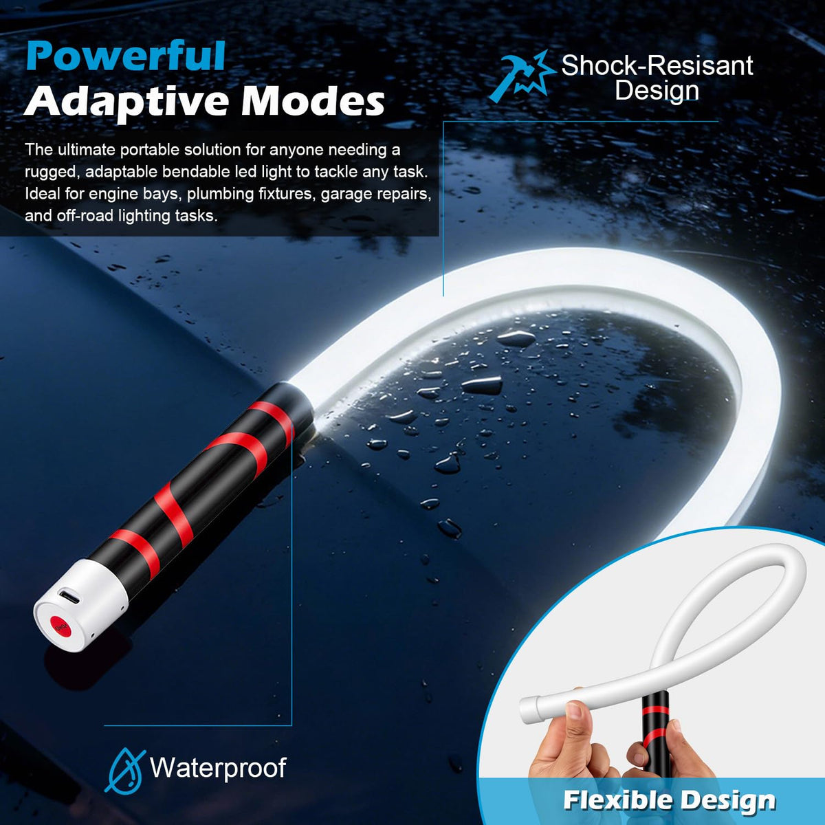 Generic LED work light offers three modes for soft or wide illumination.