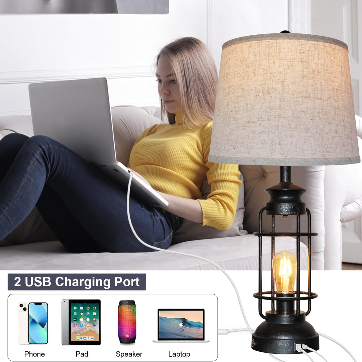 Generic linen shade soft lighting for comfortable reading