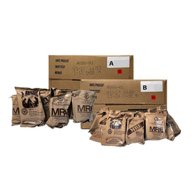 Generic MRE A&B case front view shows durable, ready-to-eat meals for emergencies.