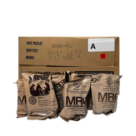 Generic MRE A&B case inside highlights diverse menu variety for field nutrition.