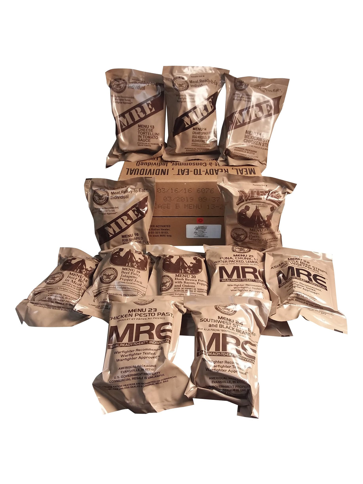 Generic MRE snack and side options provide quick energy boosts.