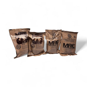 Generic MRE 4-pack front view, ready-to-eat meals for on-the-go nourishment.