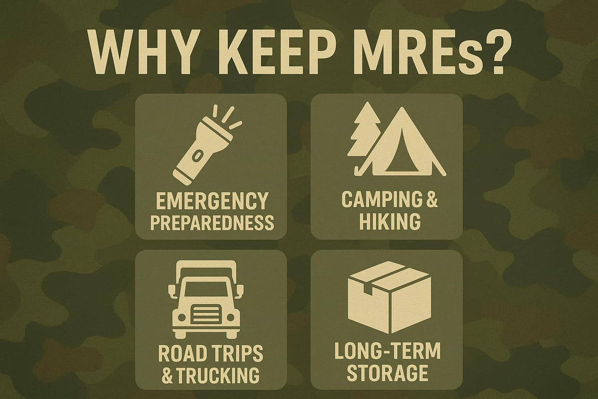 Generic MRE 4-pack variety menu options, ready for quick outdoor meals.