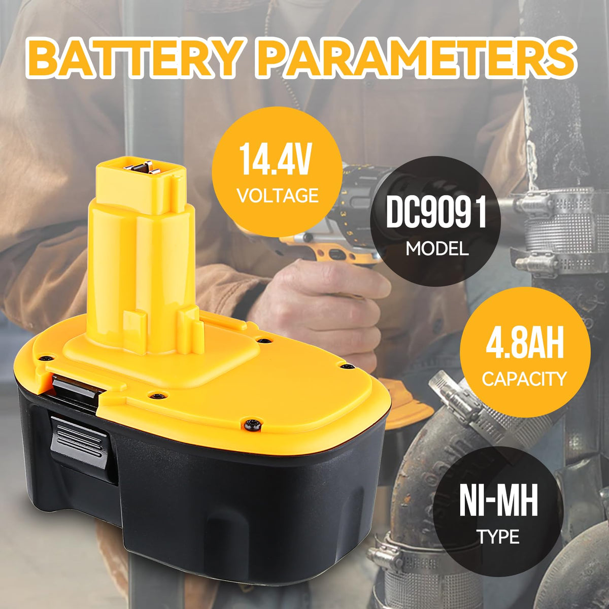 Generic 4800mAh Ni-MH battery delivering longer run time for drills