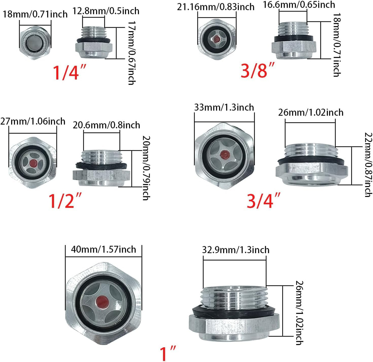 Generic oil sight glass aluminum alloy close-up showing durable construction