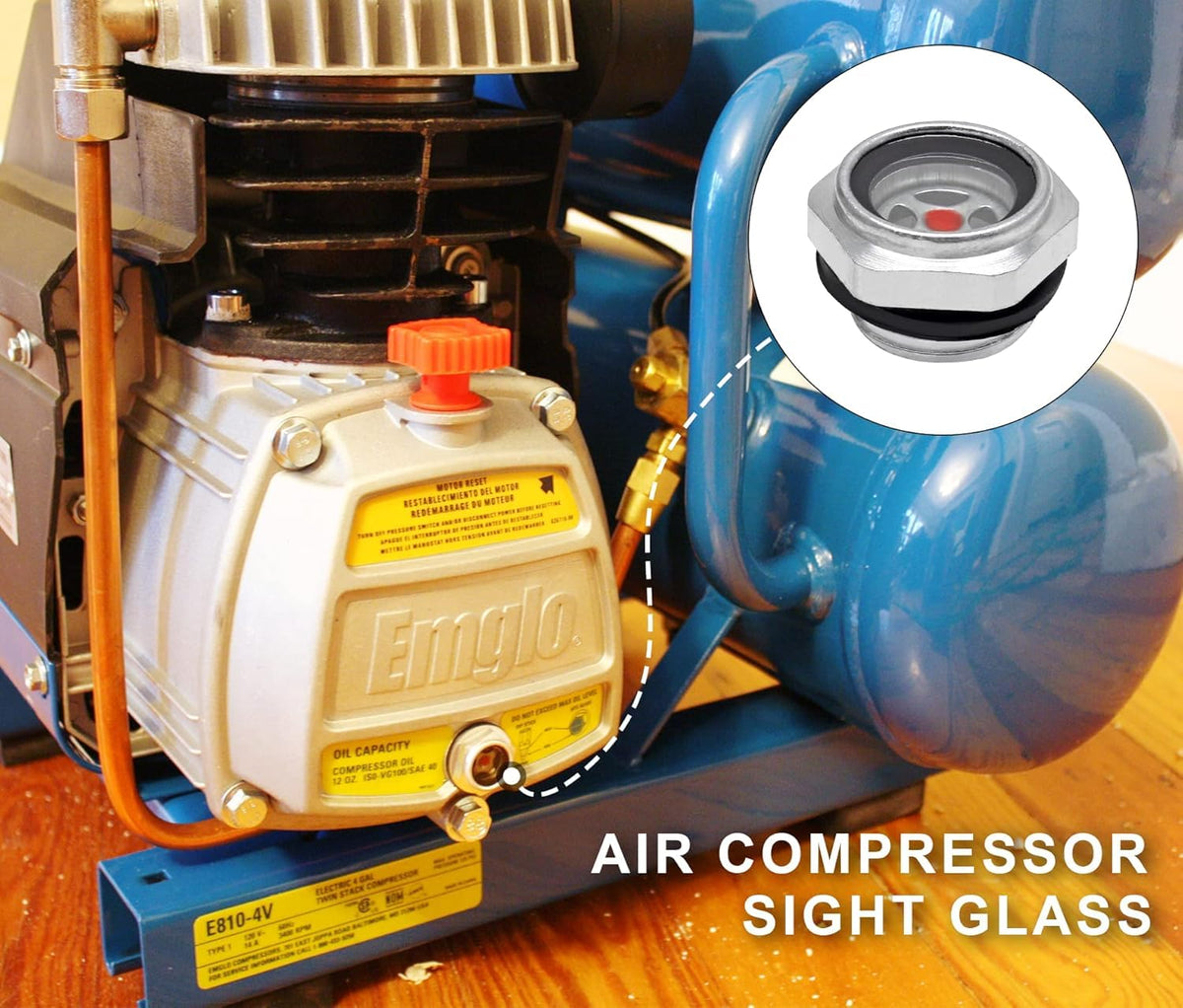 Generic oil sight glass tank installation demonstrated for hydraulic systems
