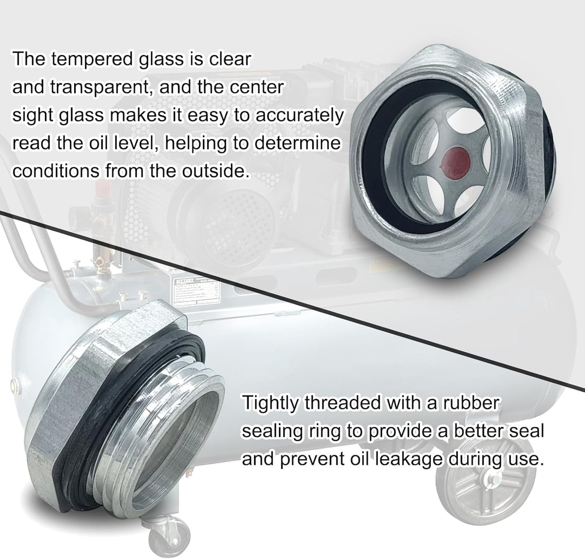 Generic oil sight glass threaded male connection for secure mounting