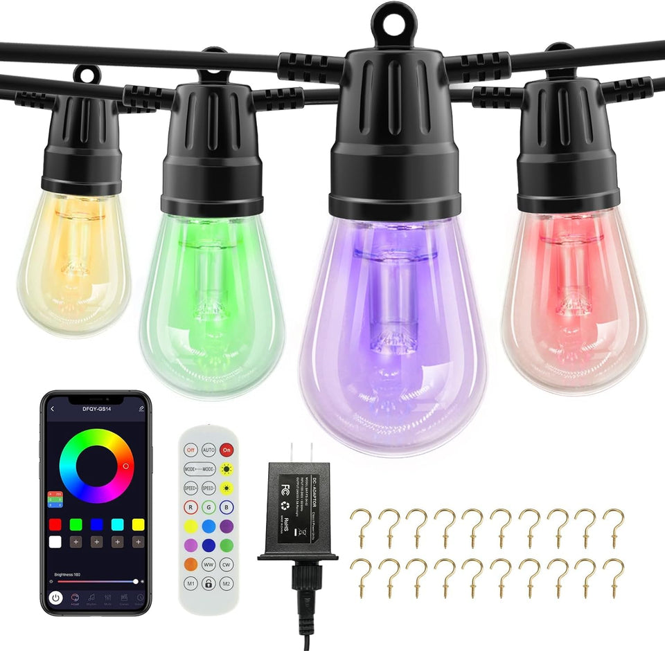 Generic outdoor string lights 49ft with RGBW bulbs illuminate patios and gardens beautifully.