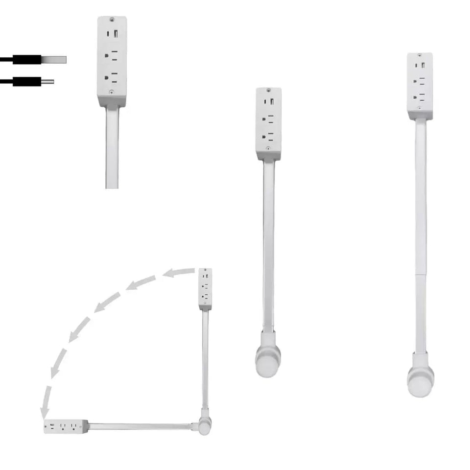 Generic Outlet Extender showing retractable length behind a sofa for tidy access to outlets