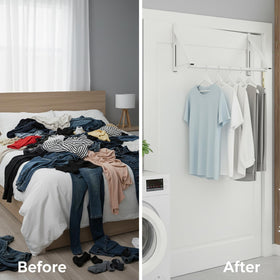 Generic Over The Door Hanger Rack shows tool-free installation over a standard door.