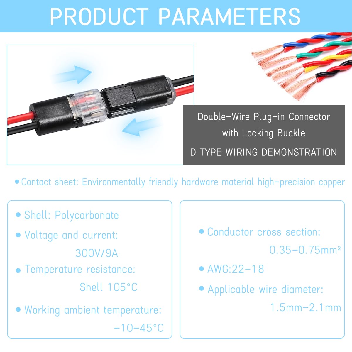Generic PA66 nylon construction shown for durable, insulated connections.