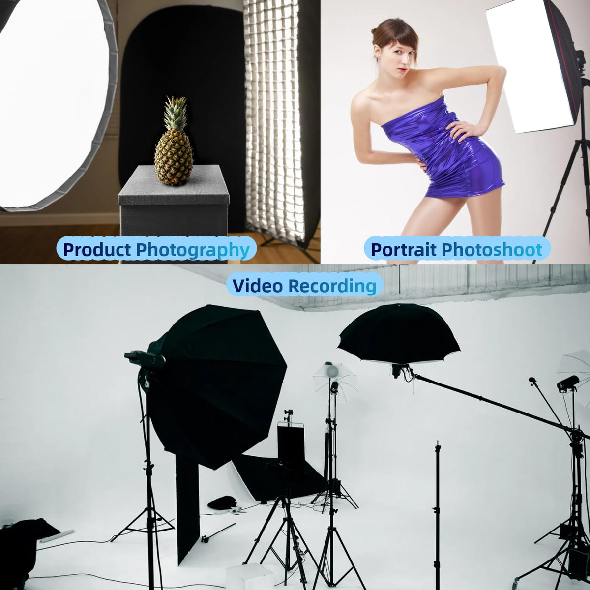 Generic photography softbox setup with 85W bulb for natural color in portraits.