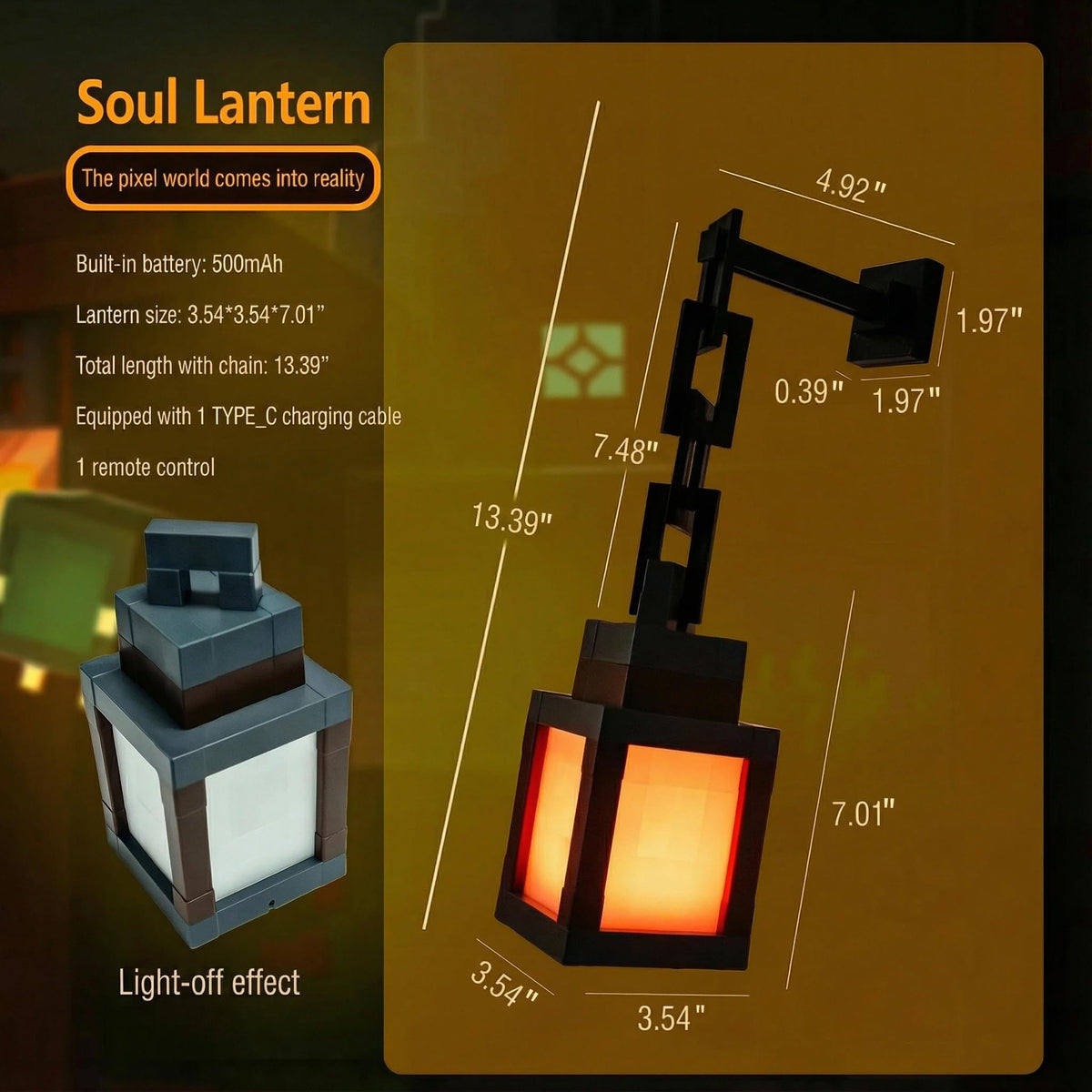 Generic Pixelated Lantern Night Light offers eye-friendly, diffused glow for reading
