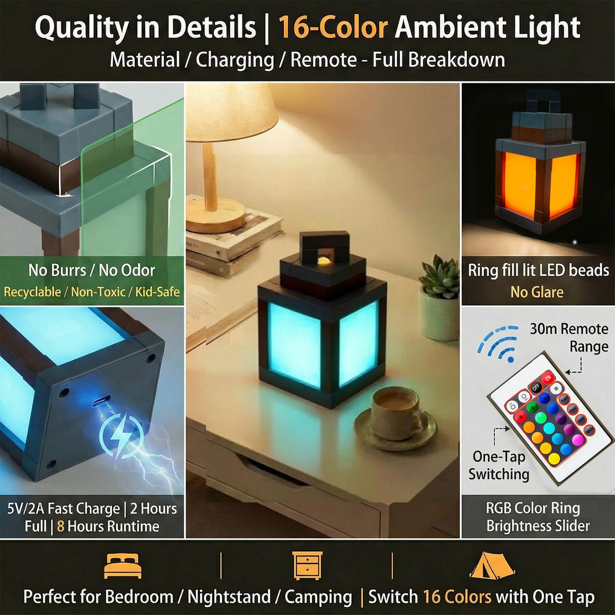 Generic Pixelated Lantern Table Decor brightens desks and shelves